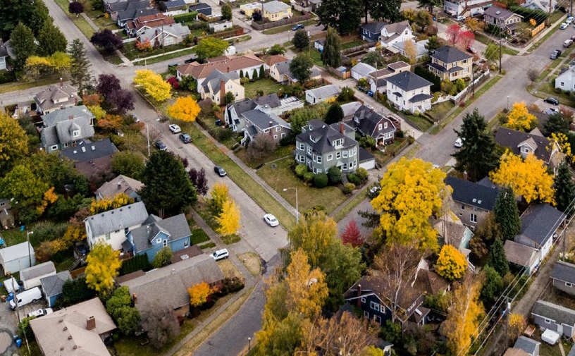 Aerial view of a Pierce County residential neighbourhood