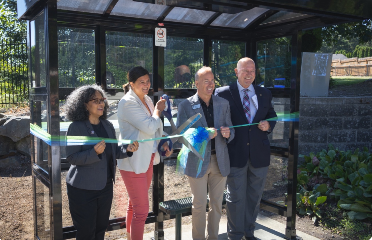 Ribbon cutting at a new Pierce Transit bus shelter