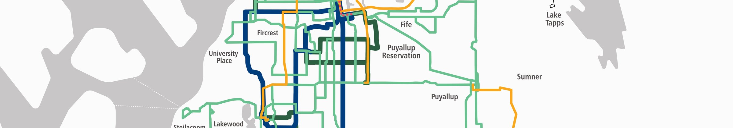 Map of Pierce County showing current and proposed transit routes